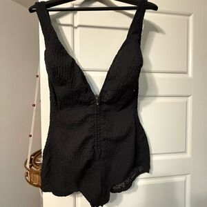 Black Textured Sleeveless Bodysuit